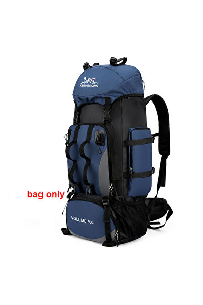 Choice1 حقيبة ظهر للتخييم والمشي لمسافات طويلة مقاومة للماء بسعة 90 لترًا باللون الأزرق الداكن، حقيبة ظهر كبيرة للسفر في الهواء الطلق