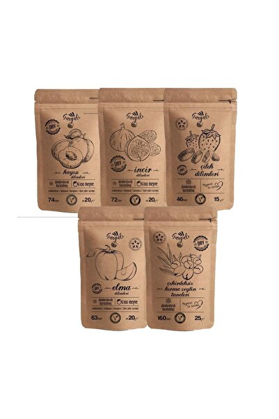 gargalı Karışık Meyve Sepeti - Dondurularak Kurutulmuş Meyve Cipsi - 5li Paket