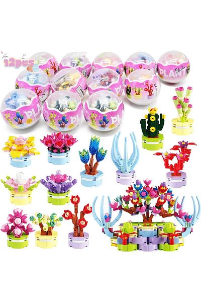 Yelajoy 12 in 1 Succulent Plants Building Blocks Set,12 Style Flower,vivid colors,strong,Toy for kid 3+