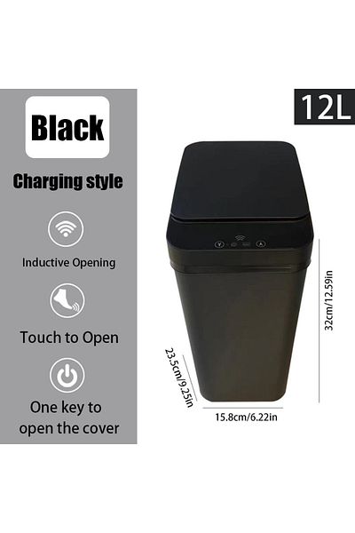 Choice 12l Black Charging Bathroom Touchless Trash,12l Motion Sensor-activated Trash Can With Lid,automatic