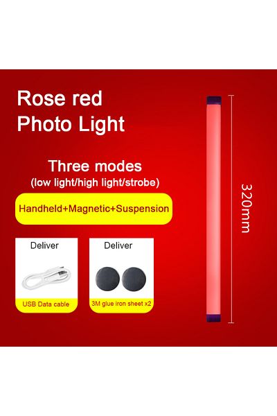 lyfs Rose Red 32cm Led Video Light Wand Handheld Hanging Fill Light Photography Lamp Rechargeable Bedside
