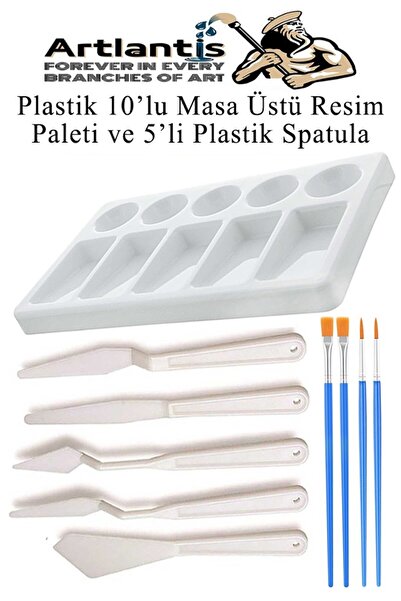 Artlantis Paletă de pictură din plastic cu 10 recipiente - Set de 5 spatule ș...