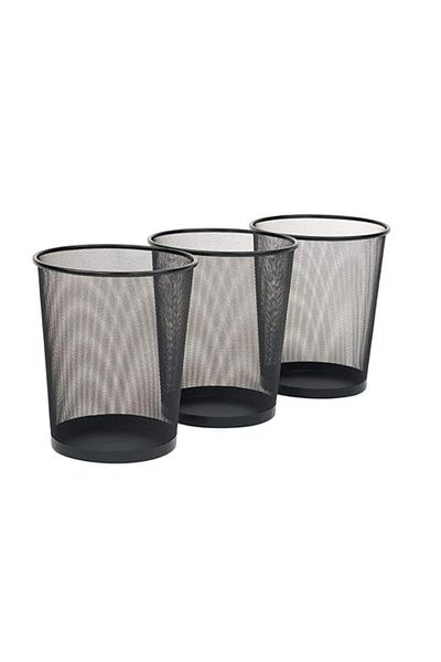 AKDC 3-Pack Round Black Metal Mesh Wastebasket, Trash Bin for Kitchen, Bathroom, Office