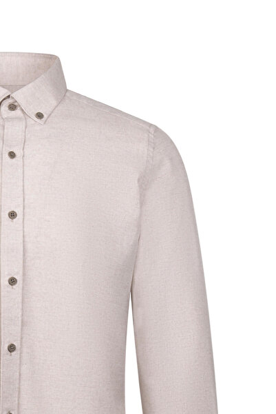 Hatemoğlu Bej Slim Fit Uzun Kollu Düğmeli Yaka Pamuklu Gömlek