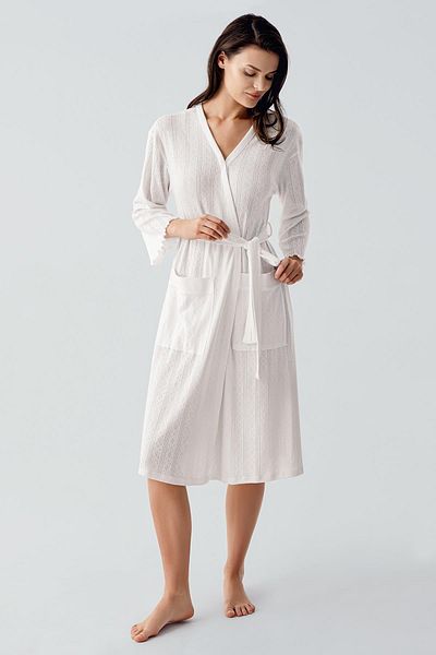 Artış Long Sleeve Openwork Stretchy Cotton Dressing Gown