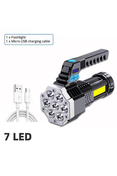 Choice 7led High Power Rechargeable Led Flashlights 7led Camping Torch With Cob Side Light Lightweight Outd