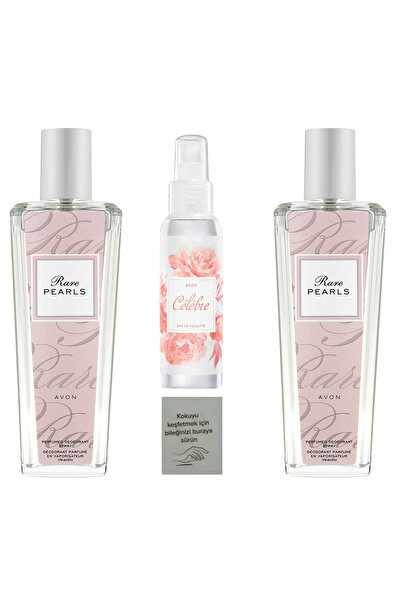 AVON Rare Pearls Parfümlü Deodorant Vücut Spreyi 75 Ml 2 adet + vücut spreyi + koku kartı hediye