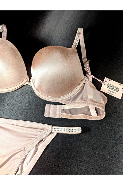red iç giyim Set de chiloți sutien cu pudră cu sârmă și cu sârmă cu motiv Stripe Stone