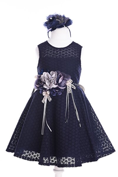 Mialora Couture Lacivert, Taç Aksesuarlı Elbise, Özel Tasarım Kız Çocuk Elbise