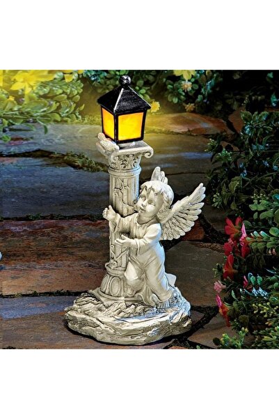 Choice مصباح شمسي على شكل عمود روماني أوروبي على شكل ملاك منحوت في الهواء الط...