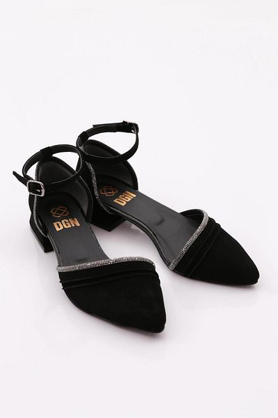 DGN 591 Women's Velvet Ballerinas - Ankle Tie, Side Open Design
