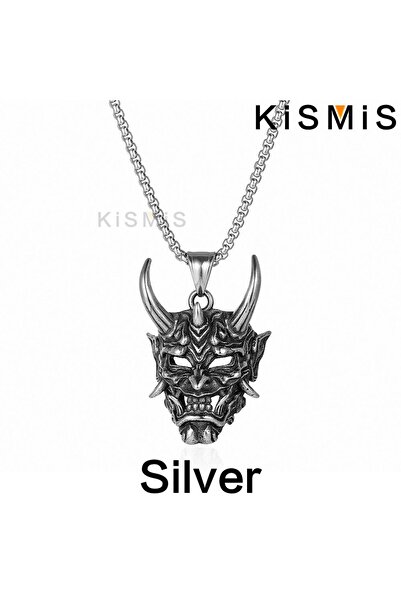 Choice قلادة KISMIS الفضية للرجال على شكل جمجمة شيطان شريرة من الفولاذ المقاو...