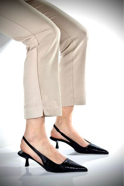 ZİESCE Women's Black Croco Patterned Elastic Detail Heel Shoes