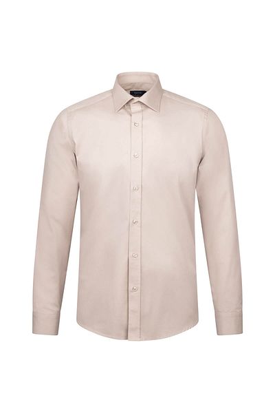 Hatemoğlu Бежова ежедневна фланелена риза с дълъг ръкав Slim Fit, 100% памук