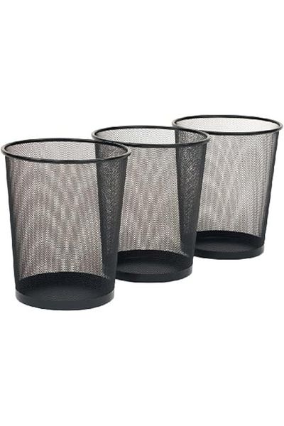 Seville Classics 3-Pack Small Cylinder Trash Can, 6 Gallon Mesh Steel Wastebasket  Black