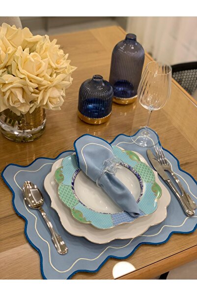 Tull Dizayn Blue Serisi 6 lı Amerikan Servisi ve Peçete Takımı