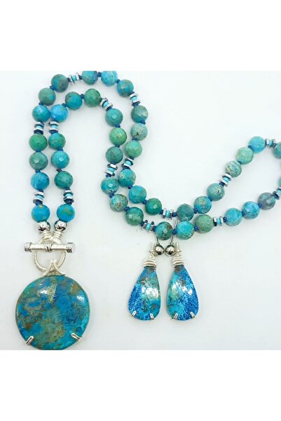 Sibelce 2166 Shutatkite azurite İran Turkuaz el yapımı kolye