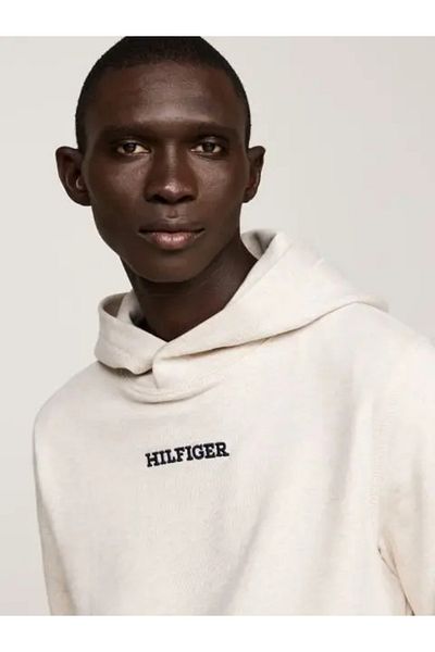 Tommy Hilfiger Hanorac alb pentru bărbați Monotype Heathered Oatmilk Tommy Hilfiger