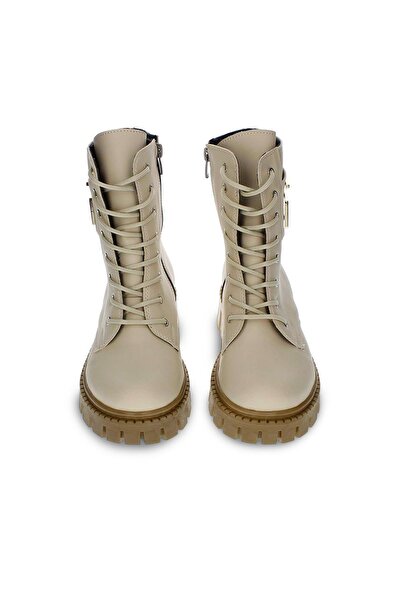 CZ London Kadın Günlük Bot Gold Toka Detaylı Bağcıklı Fermuarlı Kadın Kışlık Ayakkabı