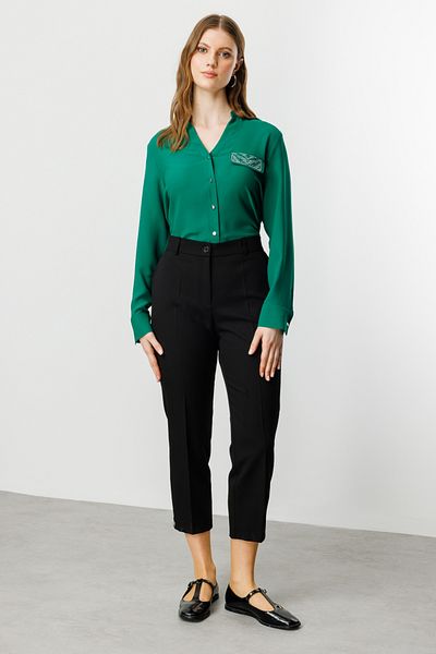 Mi Pret a Porter Mi Elastic Waist Leg Button Detailed Trousers