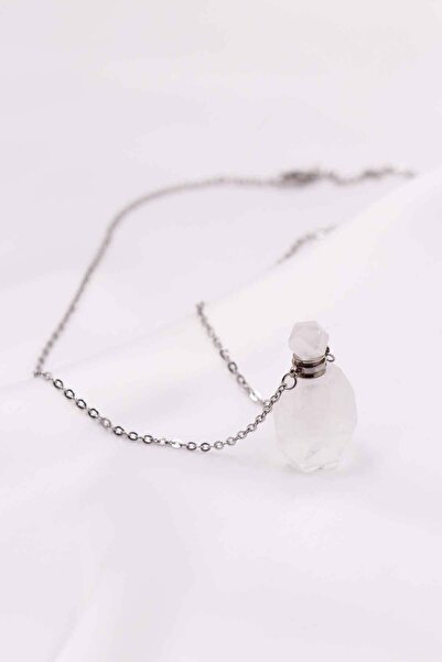 MYTAKIAĞACIMFH قلادة من حجر الكوارتز الكريستالي بتصميم الحجر الطبيعي وزجاجة عطر