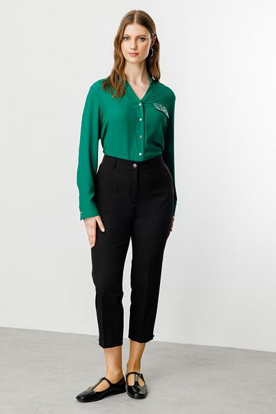 Mi Pret a Porter Mi Elastic Waist Leg Button Detailed Trousers
