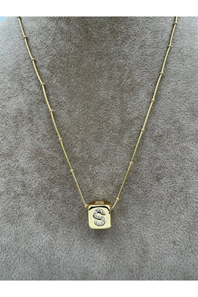 simplicist Küp Taş Detaylı S Harf Çelik Kolye 40-5 Cm