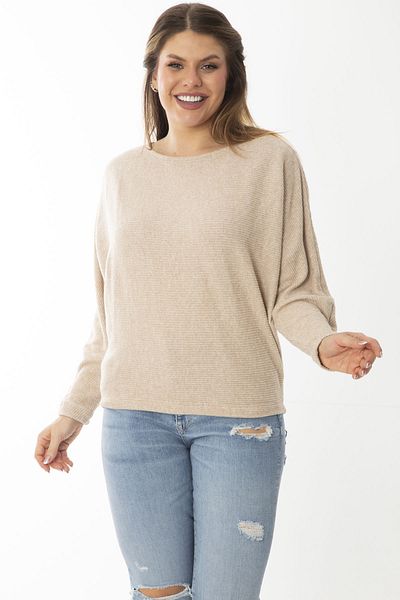 Şans Women's Plus Size Mink Bat Sleeve Self-Striped Wool Viscose Blouse 65N37007