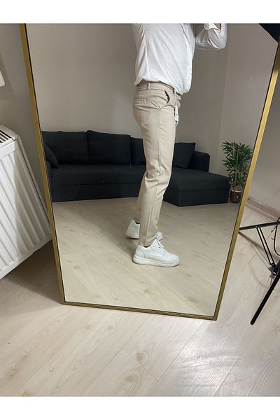 Z1MAN Men's Fabric Beige Color Flexible Lycra Fabric Trousers