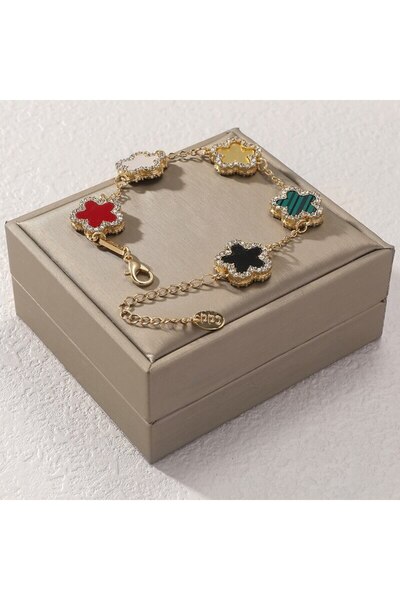 Choice1 Gold Color Flower Shape Bracelet Multi Colored With Shiny Cubic Zirco...
