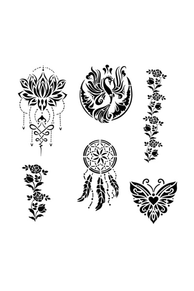 Airbrush Tattoo Zarif kadınlar 6 Adet Stencil Dövme Kalıbı Spreysiz Sadece Şa...