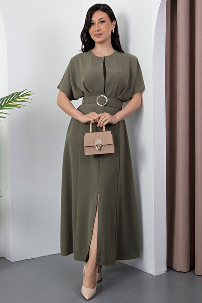 PULLIMM Φόρεμα με λαιμόκοψη με μανίκια με ζώνη DKS1055