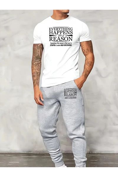 DAXİS Sportwear Company Set trening cu imprimeu pentru bărbați, tricou, pantaloni de sport Jogger - Set de sus și de jos