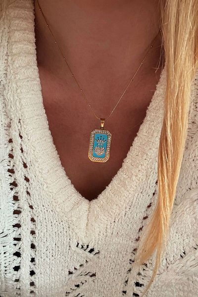 Trendy Butik الصلب الأزرق المينا قلادة التارو