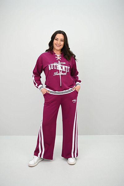 Koza Butik Дамски спортен костюм с широки крачоли и връзки, размер plus size, 8164-25
