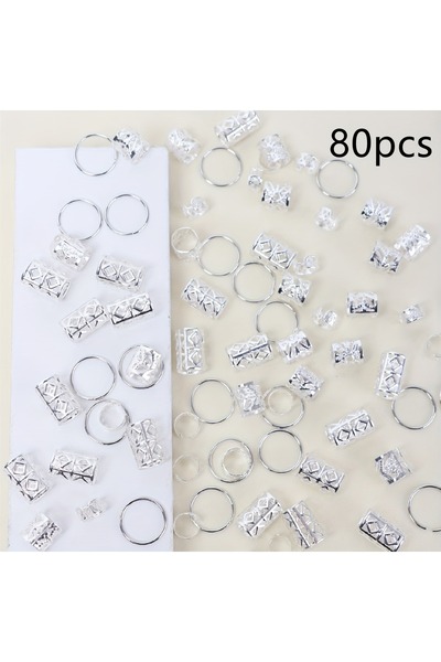 Choice 80 قطعة من خرز الشعر الفضي - إكسسوارات شعر أنيقة من سبيكة معدنية، مجوه...