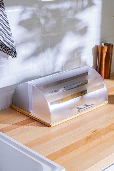 btm home Bambu Malzeme Açılır Kapanır Kapaklı Metal Kulplu Ekmek Saklama Kutusu