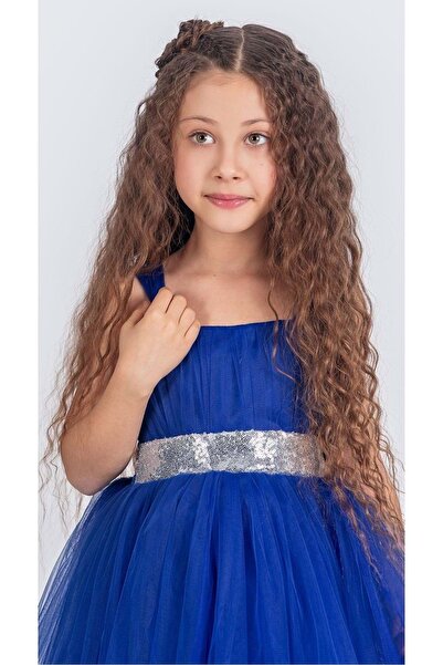 Mnk Sırt Gipeli Tütü Etek Kız Çocuk Saten Parti Abiye Elbise MNK0340 MAVİ