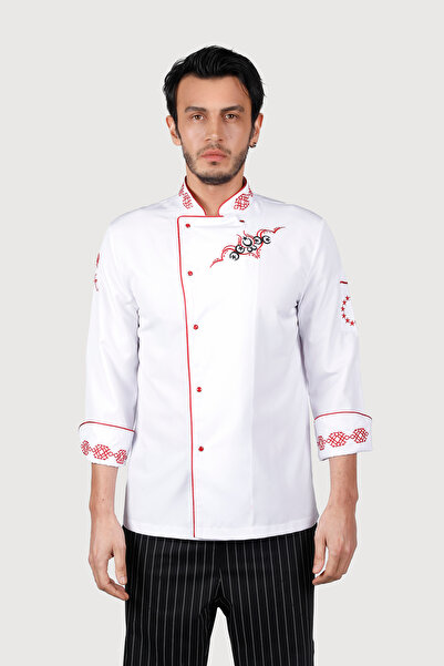 isinigiy سترة مطبخ مطرزة باللون الأبيض والأحمر