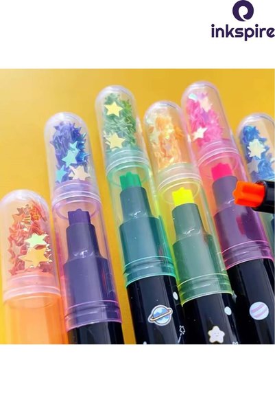 inkspire Star Printed Highlighter Pen 3Pcs Sequin Star Stamped Magician Pen Cute Star Stamper Pen