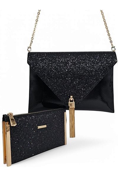 Evident Black Stone Patterned Women's Portfolio & Clutch Bag Set (29 x 19) _(19 x 11) cm