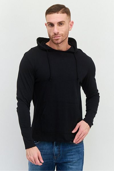 Brave Soul Men Hooded Long Sleeve Plain Sweatshirt, Black