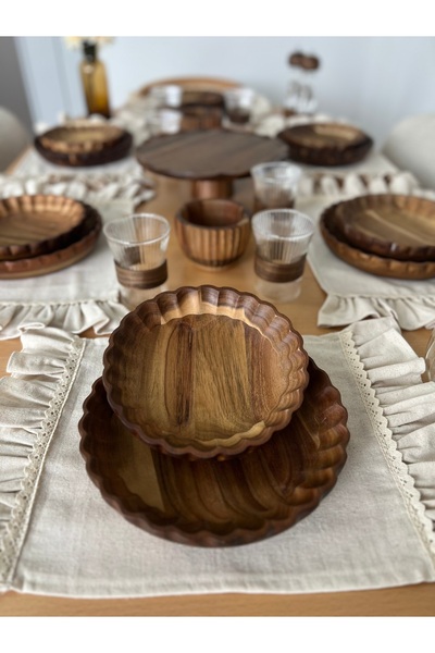 Mirilliahome 2-Piece Acacia Serving and Presentation Plate | 22 cm - 20 cm Natural Wooden Presentation Plate