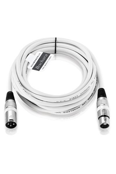 Choice كابل XLR ملون من Bochara أبيض بطول 1 متر من الذكور إلى الإناث برقائق صوت OFC + محمي مضفر للميكروفون Mi
