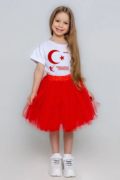 MYADA April 23 Ataturk Children's Love Printed Premium Tutu Skirt Set of 2 23421