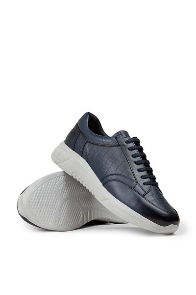 Deery Men's Genuine Leather Navy Blue Sneakers