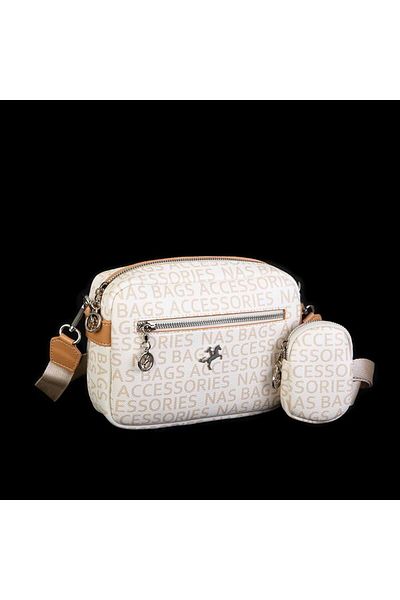 Nas Bag Geantă Crossbody Mini Camel cremă - Cu curea reglabilă și portofel
