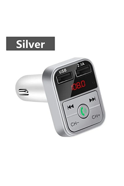Vikefon جهاز إرسال واستقبال FM بتقنية بلوتوث 5.0 فضي اللون للسيارة، مزود بمنفذ بطاقة TF، وشاحن سيارة مزدوج USB بقدرة 2.1 أمبير.