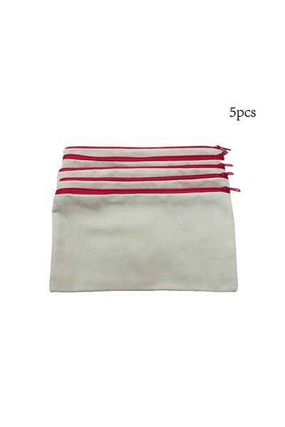 Choice 5pcs Red 5pcs Blank Canvas Zipper Pouch Bulk, Makeup Bag Pencil Case For Cosmetic & Diy Crafts, Inde