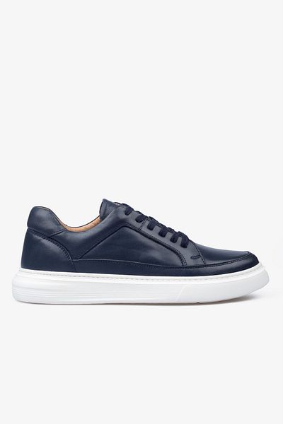 Barmea Men's Sneaker Shoes Genuine Leather - 2401 Navy Blue/White 3154